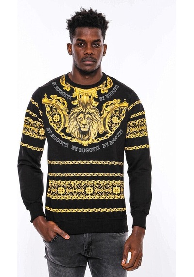 Wessi Siyah Bisiklet Yaka Baskılı Sweatshirt Siyah