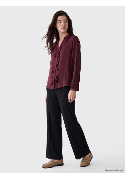 Lcw Comfort Bordo Kaçık Yaka Fırfırlı Kadın Gömlek