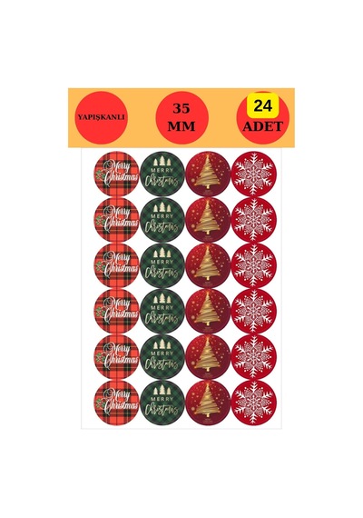 24 Adet - Mutlu Yıllar Sticker - Kartanesi Sticker - Yılbaşı Sticker - Yılbaşı Süs - Hediye Sticker Çok Renkli