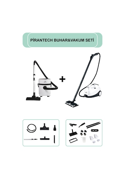 Pirantech CB-107C Çok Fonksiyonlu Buharlı Temizlik Makinası + ES-07 Panda Islak & Kuru Elektrikli Süpürge