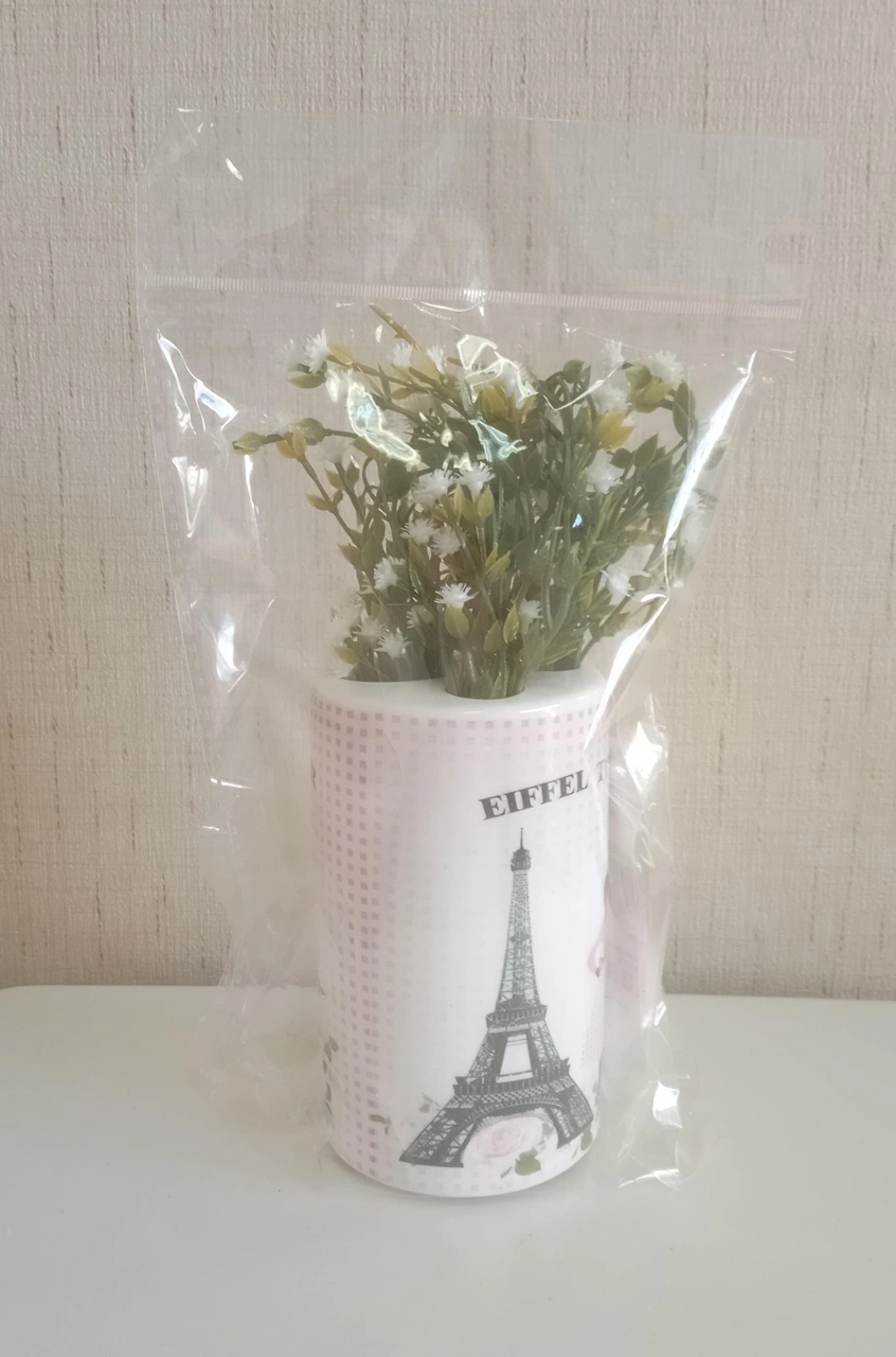 2 Adet Vazo Dahil,vazoda Çiçek,beyaz Yapay Çiçek,vazo Dekoratif Eyfel Kulesi 7x7x16cm Çok Renkli