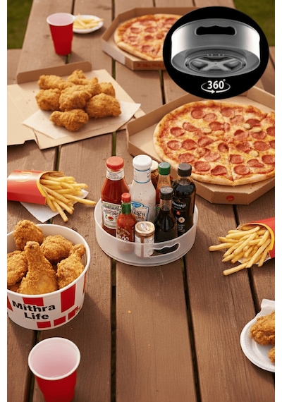 360 Derece Döner Şeffaf Flu Banyo Mutfak Düzenleyici Organizer Toparlayıcı Tepsi Mıt1287 Şeffaf
