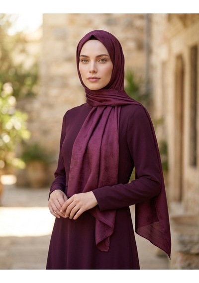 Moda Nuda Çift Taraflı Logo Desen Şal Bordo