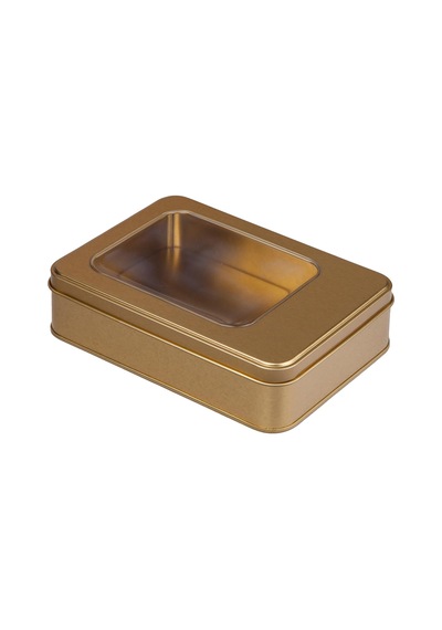 Pencereli Gold Metal Kutu 19x13,5x4,5 Cm