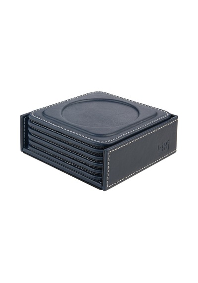 Bardak Altlığı,6 Lı Set,masaüstü Yuvarlak Cup Coaster,vegan Suni Deri,11x11 Cm.,lacivert Lacivert