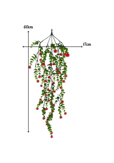 Yapay Çiçek Kırmızı Sarkan Lotus Çiçekli Okaliptus Şimşir Yapay Sarmaşık 5dal 60cm