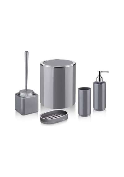 My Kitchen&bath Lossa Banyo Seti 5'li Set Gri Sert Plastik Kırılmaz Gri Tek Ebat Diğer