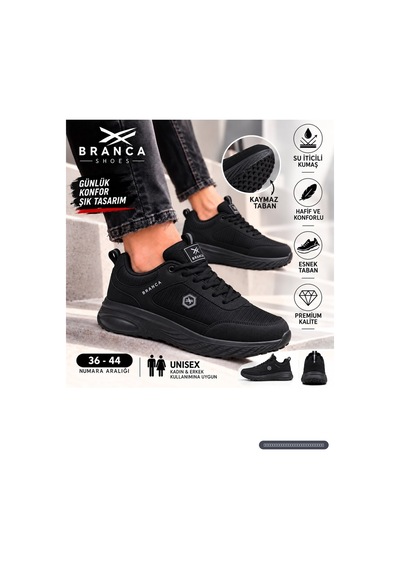 Branca Unisex Erkek Kadın Yarı Ortapedik Günlük Spor Sneaker Yürüyüş Outdoor Ayakkabı Siyah