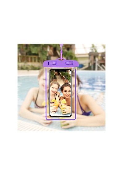 Su Geçirmez Telefon Kılıfı Havuz Deniz Yağmur Da Kullanım Boyun Askı İpli Waterproof Phone Case Mor