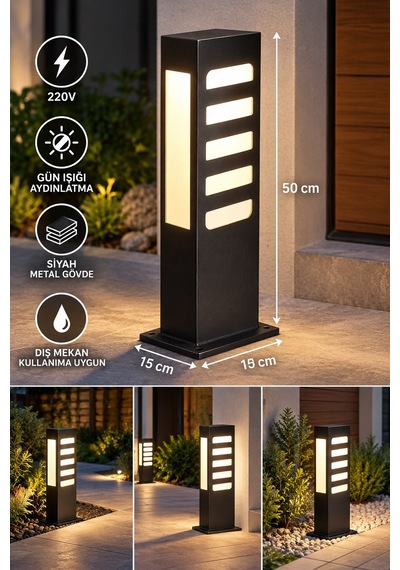 Siyah Metal Bahçe Aydınlatma Direği 50 Cm 220v Gün Işığı Led Yürüyüş Yolu Ve Peyzaj Lambası