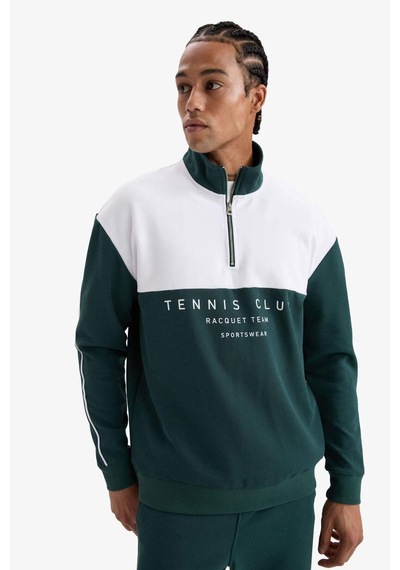 Defacto Defactofit Boxy Fit Dik Yaka Yarım Fermuarlı Baskılı Sporcu Sweatshirt F0198ax25augn536 Yeşil