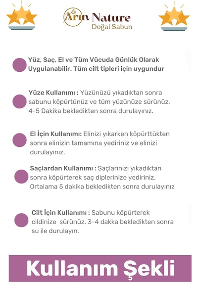 Sabun %100 Doğal Güzel Kokulu El Yüz Saç Cilt Vücut Orijinal Lavanta Sabunu 120g - 2 Adet Karışık