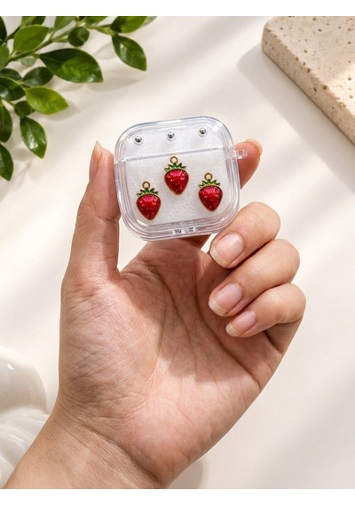 Fadex Apple AirPods 4 Ve 5.nesil Uyumlu Çilek Stickerlı Sevimli Şeffaf Kulaklık Kılıfı