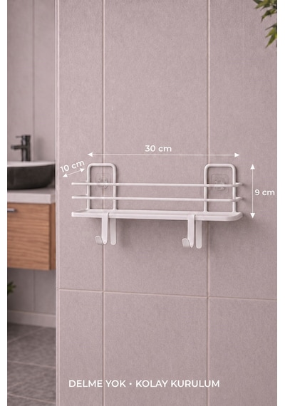 Sas Haus Banyo Düzenleyici Set 4 Parça Yapışkanlı Şampuanlık Tuvalet Kağıtlığı Havluluk Askı Tss-01 Beyaz