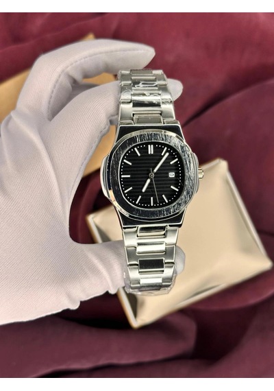 Patek Philippe Siyah Kadran Erkek Kol Saati Gümüş