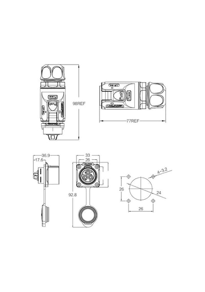 Lp-24-c03sx-03-401 3-pin Su Geçirmez Konnektör - Erkek