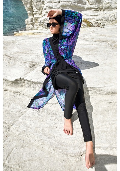 Adasea Uv Korumalı Mayo Üzerine Tek Pareo Kimono 1711 Mor Mor