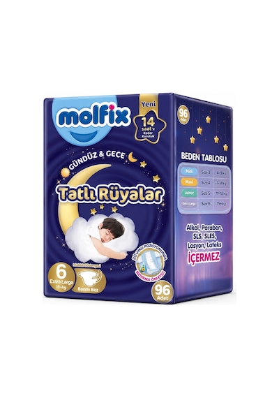 Molfix Tatlı Rüyalar Bebek Bezi 6 Beden15+ Kg Extra Large 96 Adet 6 Numara