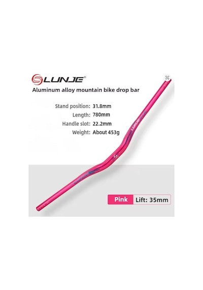 Lunje 78 Cm 35 Rise Açılı Alüminyum 31,8mm Mtb Freeride Gidon Bisiklet Gidonu Direksiyonu Pembe