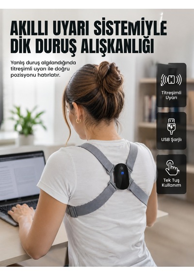Akıllı Dik Duruş Düzeltici Titreşim Uyarılı Şarjlı Destek Cihazı - Lisinya Çok Renkli