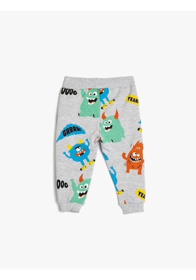 Koton Jogger Eşofman Altı Canavar Baskılı Pamuklu Gri Desenli 5wmb40108tk Gri