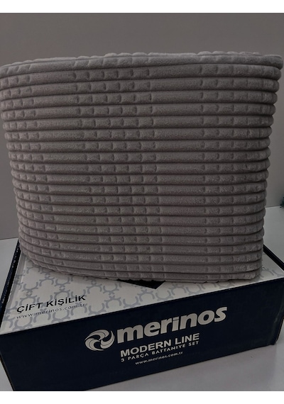 Merinos Modern Line 2 Parça Battaniye Seti - Koyu Gri