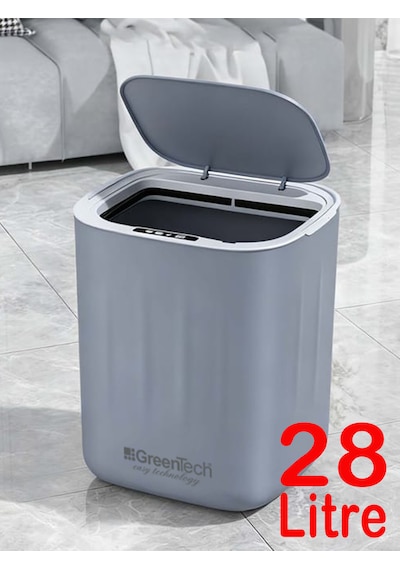 Greentech Sensörlü 28 Litre Çöp Kovası Şarj Edilebilir Lityum Pilli / Gt-sc07 Gri Antrasit - Gri