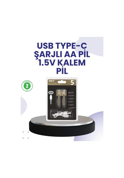 Buğz Type-c Usb İle Hızlı Şarj Edilebilir Aa Kalem Pil 1.5v Lityum Çiftli Paket