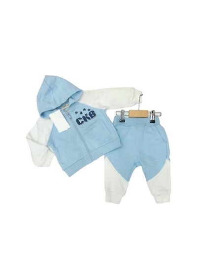 Çikoby Erkek Bebek Çocuk Fermuar Kapüşonlu Eşofman Takım-13475 Mavi