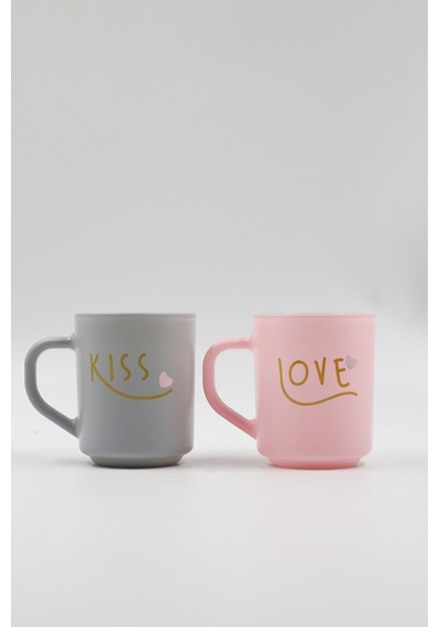 2 Adet Rakle Love & Kiss Mug Kupa Set 2'li 246 Cc Çok Renkli