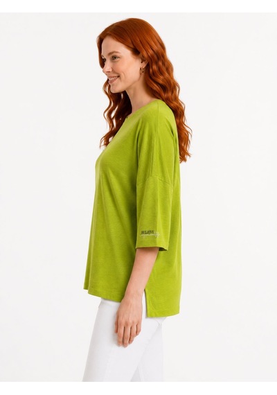 Neden Tekstil Kadın Rahat Kesim Yeşil Oversize Basic Bluz