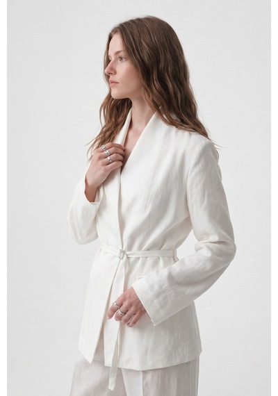 Antioch Keten Karışımlı Kadın Blazer Ceket Ba26y443 Ekru