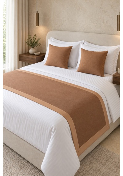 Varol 70x250 Yatak Şalı Runner Ve 2 Adet 45x45 Kırlent Seti Otel Konsept Lüx Dekoratif Set Kiremit
