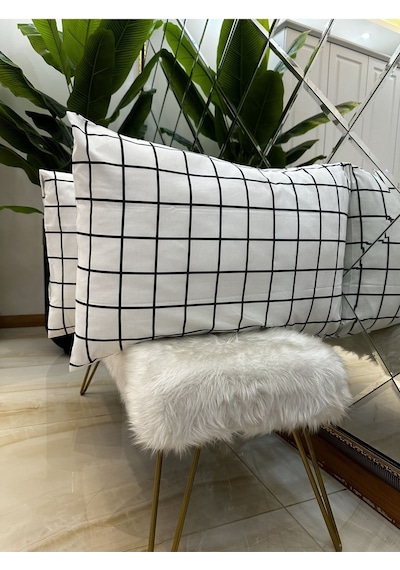 Kare Desenli Kapaklı Yastık Kılıfı 50x70 - 2 Adet Beyaz