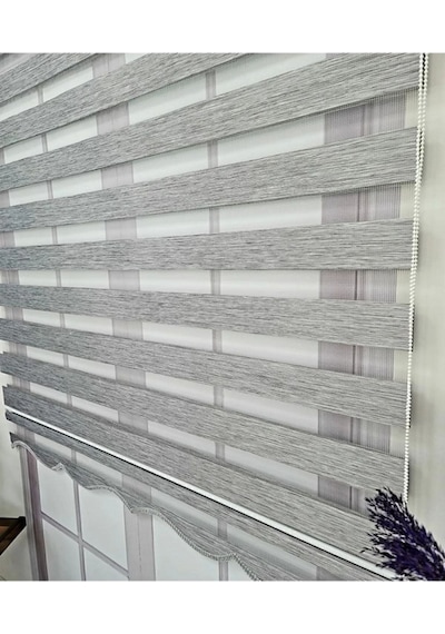 Gri Zebra Perde Etek Dilimli Gri