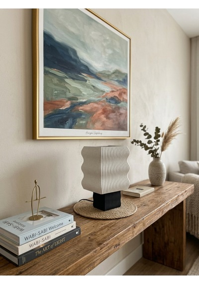 Designobee Ritim - Modern Abajur Masa Lambası Ambiyans Lambası, Dekoratif Aydınlatma Beyaz - Siyah