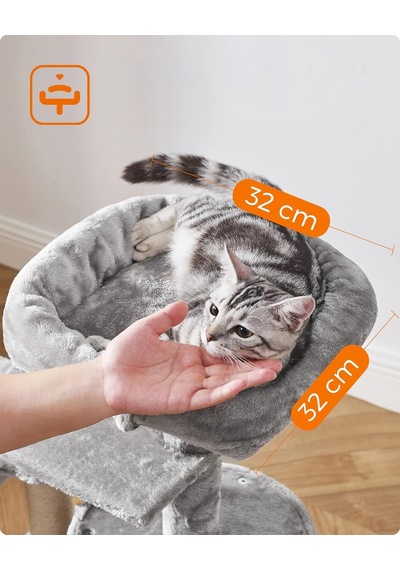 Ayrex Küçük Kedi Ağacı Tırmalama Direği Çok Katlı 68 Cm, Açık Gri
