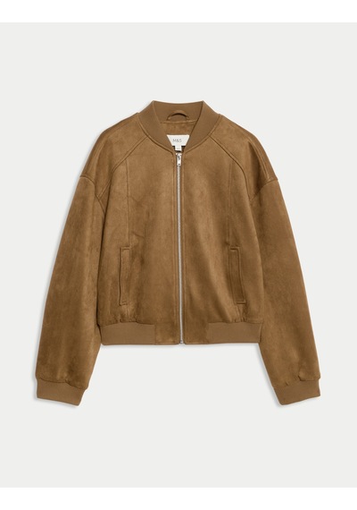 Marks & Spencer Suni Süet Hafif Bomber Ceket Kahverengi
