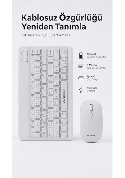 Şarj Edilebilir Ultra İnce Bluetooth Klavye Mouse Seti - Premium Sessiz Profesyonel Kablosuz Takım Şarj Edilebilir Ultra İnce Bluetooth Klavye Mouse Seti - Premium Sessiz Profesyonel Kablosuz Takım