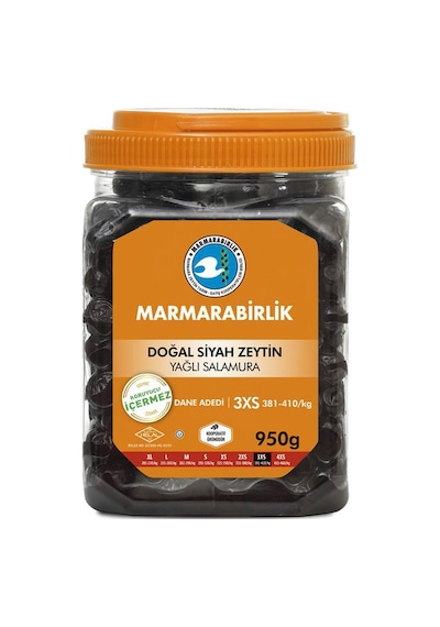 Marmarabirlik 3XS Doğal Salamura Yağlı Siyah Zeytin 950 G