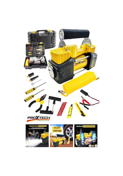 Profesyonel Çift Pistonlu 12v 150 Psi Hızlı Dolum Araba Lastik Bot Şişirme Kompresörü Lastik Set