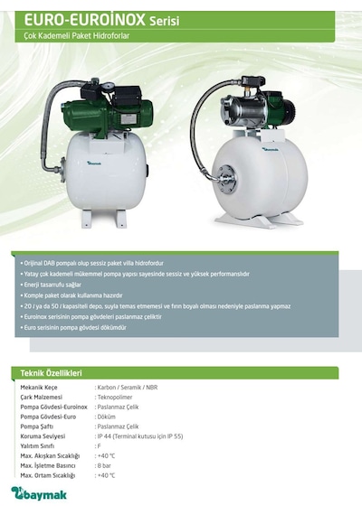 Baymak Euroinox 50/50 M Sessiz Hidrofor - 50 Litre - 8 Kat / 8 Daire