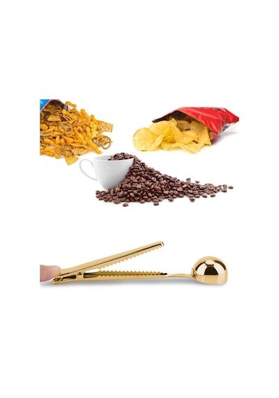 Gold Paslanmaz Çelik Kahve Ölçü Kaşığı ve Paket Klipsi cin108sr