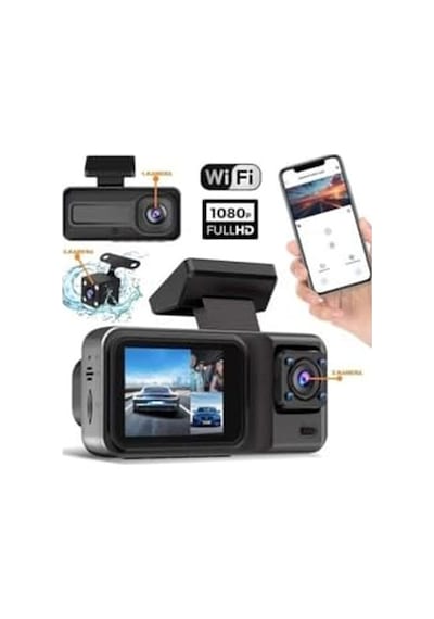 A98 Balckbox Dvr Wifi Full Hd 1080p 3 Kameralı Araç İçi Güvenlik Kamerası + Park Modu Kablosu Ön-arka-iç Kayıt, Dashcam