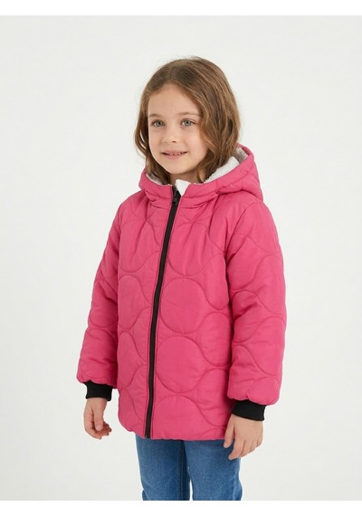 Merdia Kids Soğan Desenli Kız Çocuk İçi Kürklü Mont Fuşya