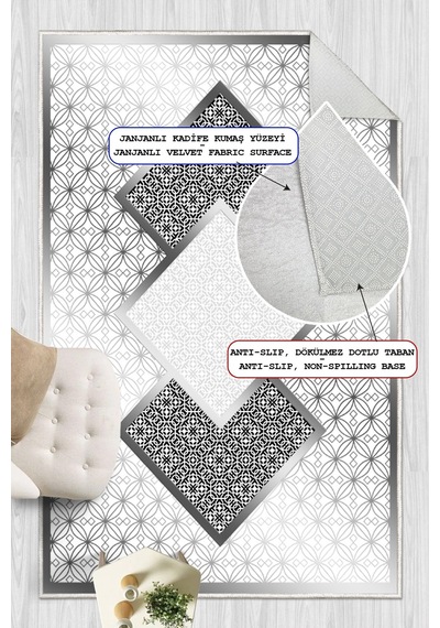 Modern Desenli Baskılı Kaymaz Yıkanabilir Salon Oturma Odası Mutfak Antre Hol Halısı Yolluk gri