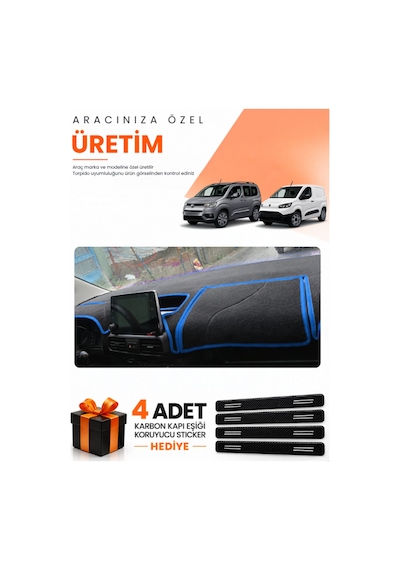 Toyota Proace Cıty 2020-2026 Uyumlu Torpido Koruma Örtüsü Oto Kılıfı - Siyah Mavi