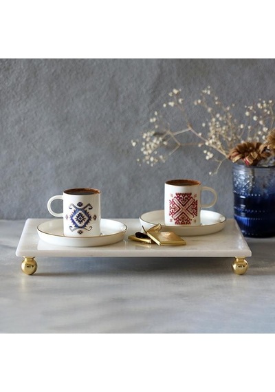 Akayev Mermer Beyaz 30X20 CM Boncuk Ayaklı Sunum Tabağı