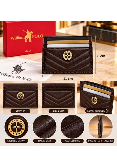 Williampolo Anka Hakiki Deri Unisex Kartlık-ince Tasarım Kahverengi
