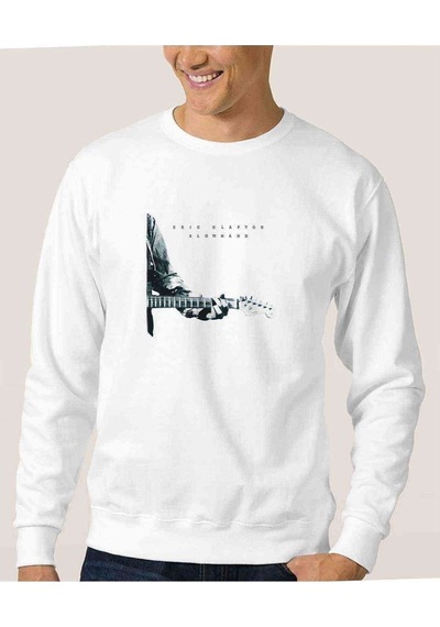 Eric Clapton Slowhand Front Baskılı Beyaz Erkek Sweatshirt